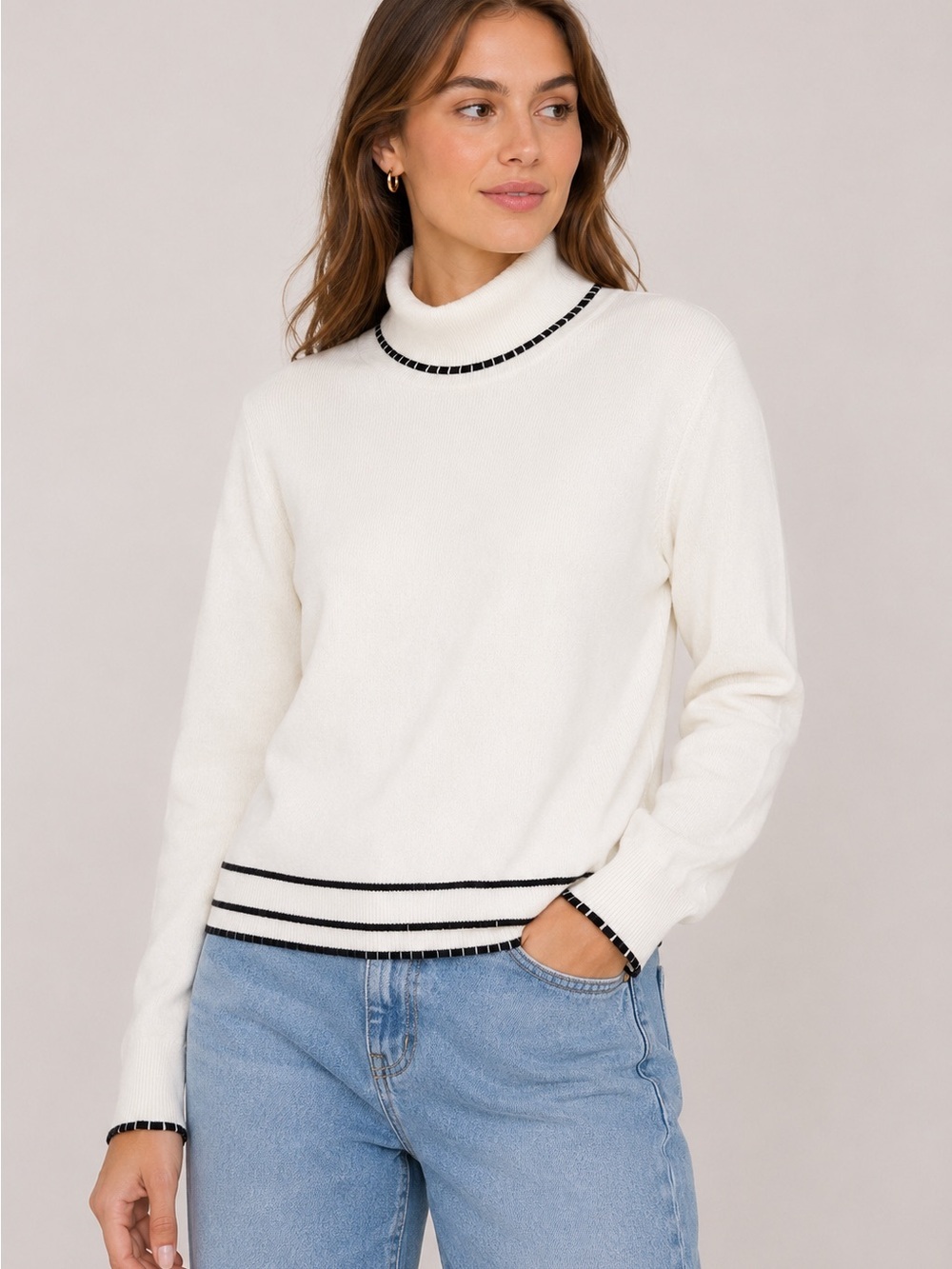Pearl by Lela Rose Lettuce Trim Turtleneck Sweater Large